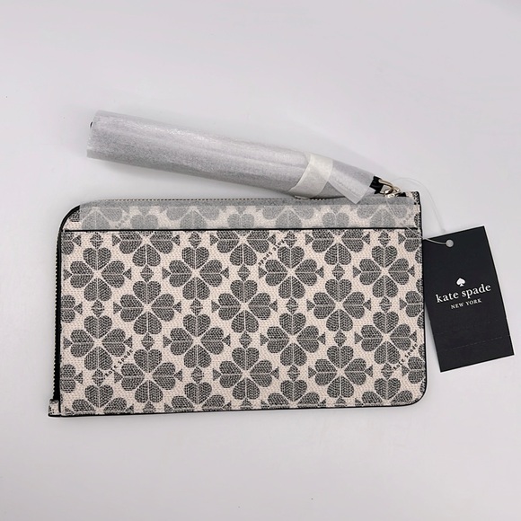 Kate Spade Lucy Spade Flower Medium L-zip Wristlet Black Multi - Picture 3 of 15